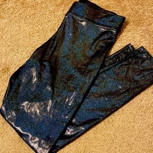 VSPINK Rainbow Holographic Metallic Black Leggings